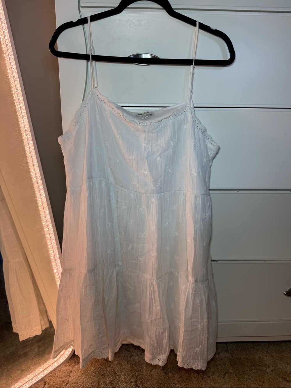 American Eagle Outfitters White Eyelet Mini Tiered Dress 🤍
